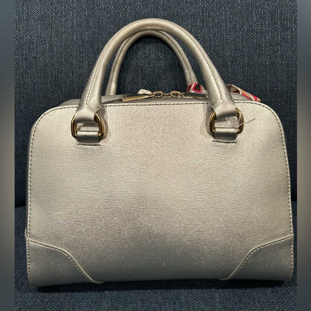 Furla Metallic Silver Leather Satchel with  Bag Scarf - Picture 6 of 13
